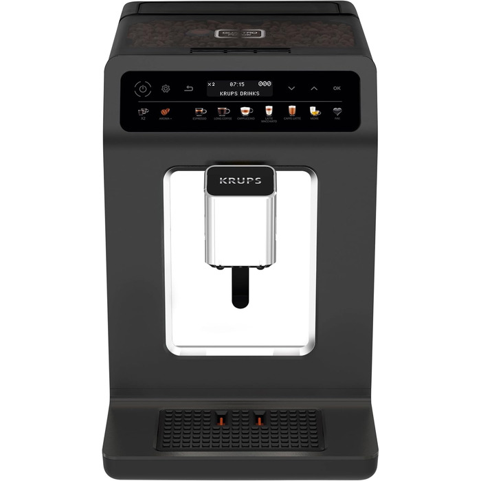 Повністю автоматична кавоварка Krups Evidence One з молочною трубкою, 12 напоїв, функція 2 чашки, кольоровий дисплей, кавоварка, ущільнення TV, чорний, EA895N10, Meteor Graphite Single
