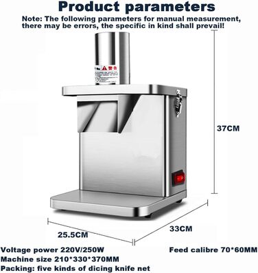 Електричний різак для овочів потужністю 250 Вт для комерційного використання, автоматичний кубічний різак для фруктів і овочів з кубічними різаками 6/8/10/12/15 мм, електричний різак для кубиків цибулі, для дому/комерційного бізнесу