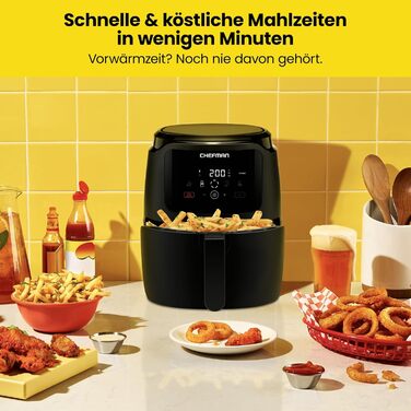 Цифрова фритюрниця Chefman, сімейний розмір 4.75 літра, керування одним дотиком, картопля фрі, курка, м'ясо, риба, антипригарний, можна мити в посудомийній машині, автоматичне вимкнення, чорний Великобританія