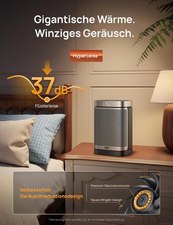 Енергозберігаючий малий електричний вентилятор-обігрівач Dreo, 1500 Вт з термостатом, коливальний електричний нагрівальний елемент 70, керамічний нагрівач PTC, тихий, режим ECO, 12-годинний таймер, захист від перегріву та перекидання, стандартний срібляст