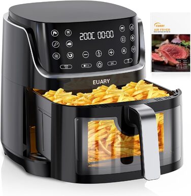 Фритюрниця Euary 8 л 1700 Вт XXL Фритюрниця з гарячим повітрям Фритюрниця з гарячим повітрям без жиру з 12 програмами Фритюрниця з книгою рецептів німецькою мовою