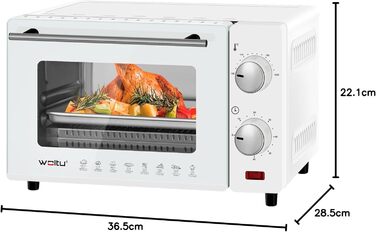 Міні-піч WOLTU 10 літрів, мала духовка, піч для піци, 100-230 C, таймер 0-60 хв., міні-піч з деком для випікання, ручкою для зняття решітки гриля, білий, BF14ws