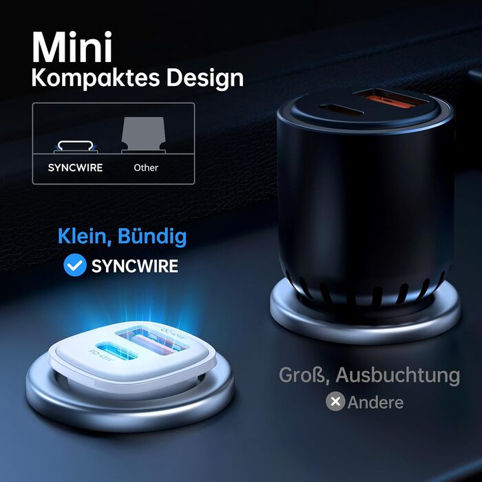 Автомобільний зарядний пристрій SYNCWIRE USB-C PD 45W & QC 45W - швидка зарядка для автомобільного зарядного пристрою USB з пружин