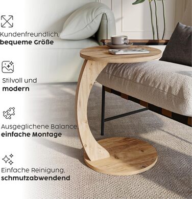 Журнальний столик на колесах, невеликий С-подібний приставний столик, приставний столик до дивана, стильний диванний столик з красивим виглядом горіхового дерева, круглий приставний столик, ідеальний для дивана та вітальні, С-подібний горіх