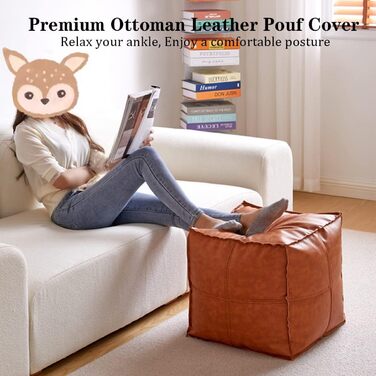 Пуф Louis Donn з чохлом для пуфа, квадратним сидінням, підніжкою, кобурою, пуфом зі штучної шкіри без наповнення, підніжкою для використання в приміщенні та на вулиці, 45x45x45 см (коричневий) (ТІЛЬКИ чохол) помаранчевий