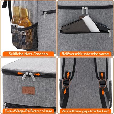 Рюкзак-холодильник Lifewit 21L 30 Can, сумка-холодильник, сумка для пікніка, велика ізольована сумка-холодильник для чоловіків та жінок, для пляжу, пікніка, кемпінгу, барбекю, походів, сірий