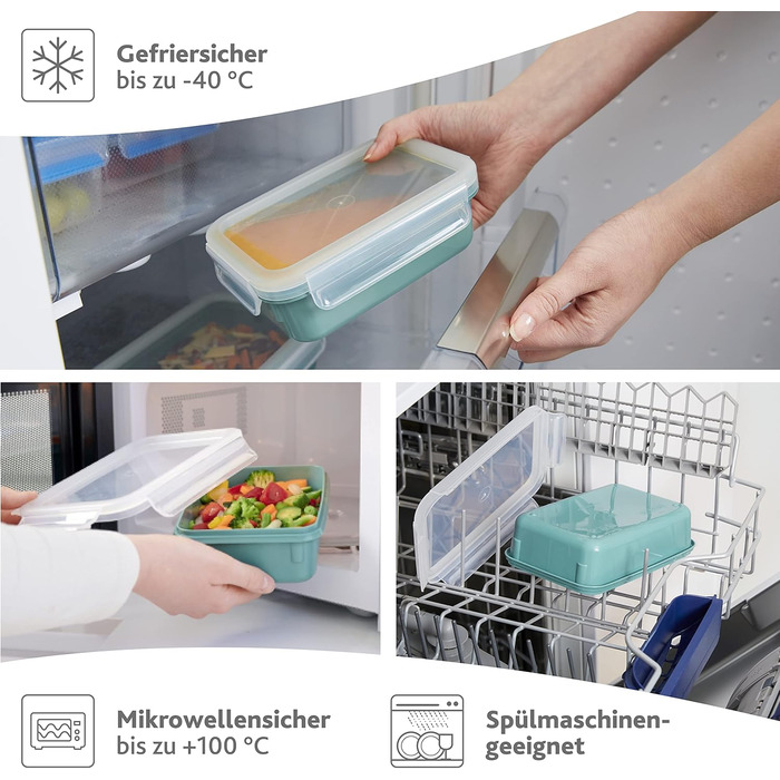 Контейнер для зберігання продуктів 2,2 літри 100 герметичний/гігієнічний Без BPA Підходить для миття в посудомийній машині, мікрохвильової печі та морозильної камери Пудрово-зелений 2,2 літри, 10130 Clip & Close Color Edition