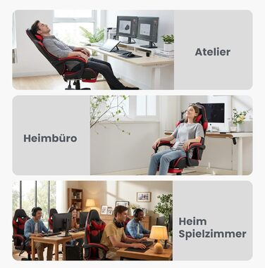 Ергономічне ігрове крісло з функцією масажу та підставкою для ніг вантажопідйомність 150 кг, ергономічне офісне крісло в гоночному дизайні, регульоване по висоті з опорою для голови та попереку для офісу та комп&39ютерних ігор, чорно-червоне.