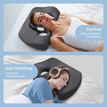 Подушка Johnear з отвором для вуха, подушка для пірсингу для тих, хто спить на боці, подушка з піни з ефектом пам&39яті для тих, хто спить на боці, щоб полегшити біль у вухах, ергономічна подушка для сну з піни з ефектом пам&39яті для сну на боці