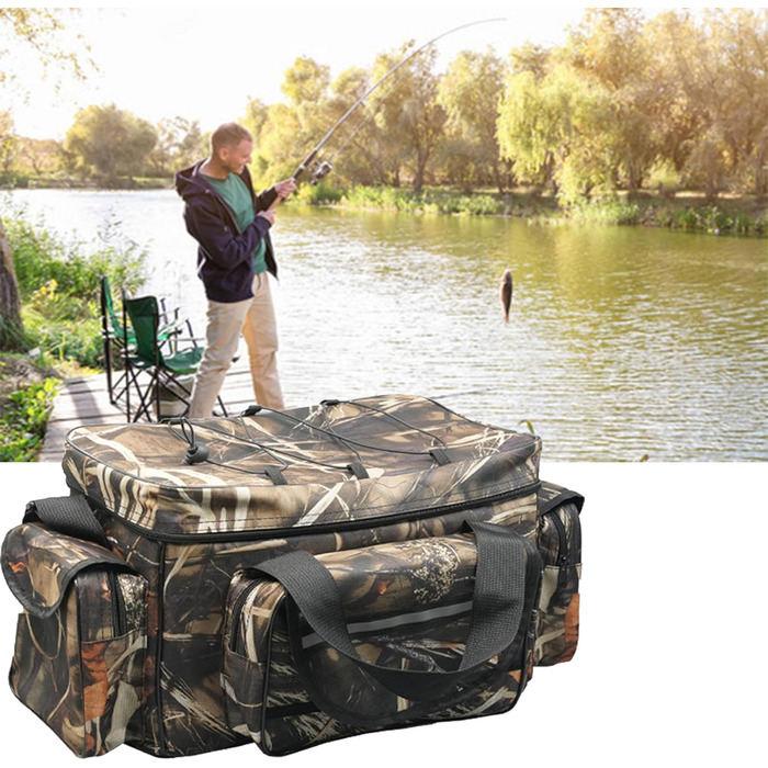 Сумка для рибалки YUEMING велика, 50 * 30 * 25 см, сумка для рибалки з м&39якою лямкою і ручками для перенесення, ящик для рибалки, кейс для рибалки, сумка для рибалки, універсальна сумка, сумка для коропа камуфляж-2