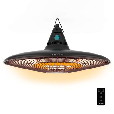 Електричний стельовий вентилятор-обігрівач для зовнішнього використання Cecotec ReadyWarm 1500 Power для стельового монтажу, 1500 Вт, галогенна технологія, ступінь захисту IP65, пульт дистанційного керування, площа покриття 10 м