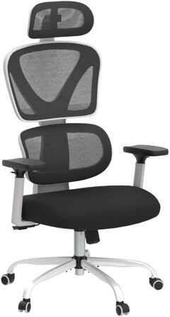 Офісний стілець KERDOM Ергономічне письмове крісло з регульованим підголівником, підлокітниками, поперековою опорою, проти болю в спині Офісний стілець Вантажопідйомність 150 кг/330 фунтів (білий) 9070 Білий