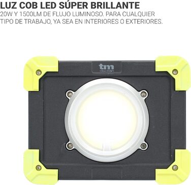 Портативний робочий ліхтар TM Electron TMTOR020 з надяскравим світлодіодним COB-світлодіодом 20 Вт та зовнішнім акумулятором 4000 мАг 20 Вт зовнішній акумулятор