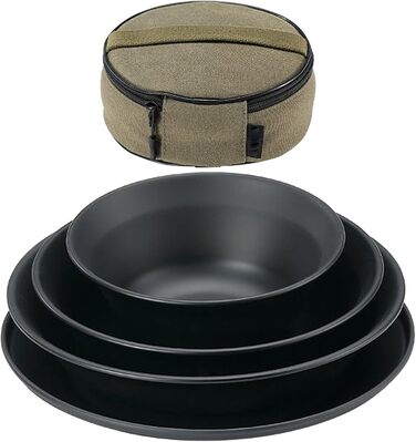 Кемпінговий посуд тарілки з нержавіючої сталі для походів Термостійкий обідній набір з багаторазовою полотняною сумкою для пікніків, походів та активного відпочинку