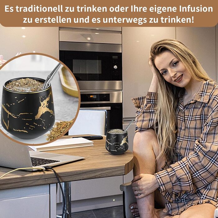 Кружка TELANKS Modern Mate 200 мл, керамічна кружка Yerba Mate, мармурова чашка для чаю Yerba Mate, чайний набір Yerba Mate Mate B