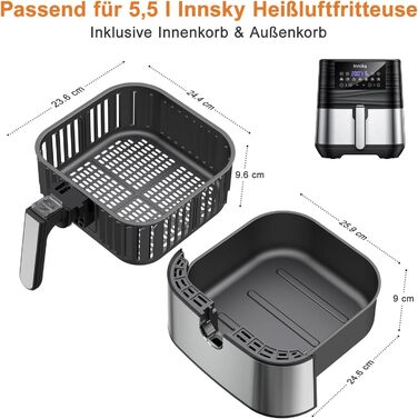 Змінний кошик для фритюрниці Innsky 5.5 л для фритюрниці Innsky, кошик для фритюрниці з антипригарним покриттям, можна мити в посудомийній машині, IS-EE004, ексклюзивно для кошика для фритюрниці Innsky