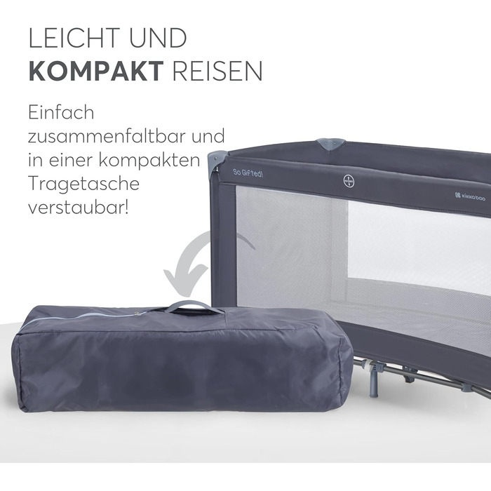 Дитяче ліжечко KikkaBoo Baby Travel Cot SO GIFTED, 120x60 см, до 15 кг, складне та компактне, портативне з сумкою для перенесення, розкладне для подорожей та відпусток, темно-синє