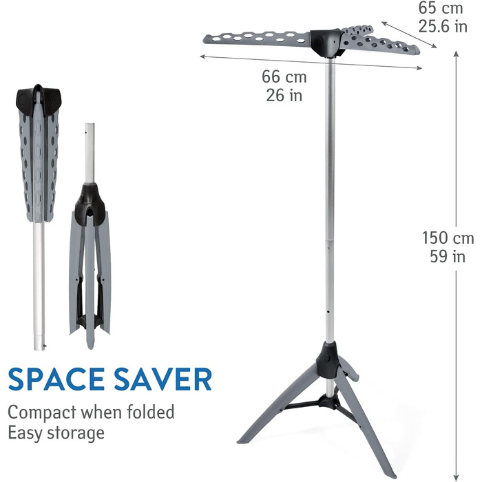 Вішалка для одягу Tatkraft Pine кінь, ротаційна сушарка для кемпінгу, нержавіюча сталь, компактна складна, сіра