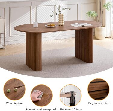 Овальний дерев&39яний обідній стіл, 180 см Сучасний кухонний обідній стіл Великий стіл з МДФ на 6-8 осіб (темно-коричневий)