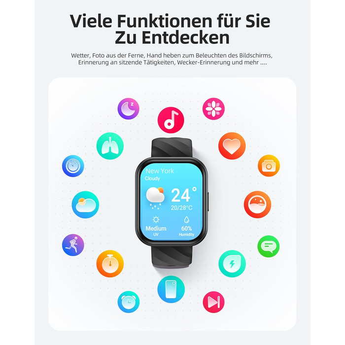 Розумний годинник Parsonver для жінок та чоловіків, водонепроникний плавальний годинник 5ATM, 1,8-дюймовий HD-екран для фітнесу з понад 100 спортивними режимами, відстеженням серцевого ритму та сну, розумний годинник для Android та iOS, чорний