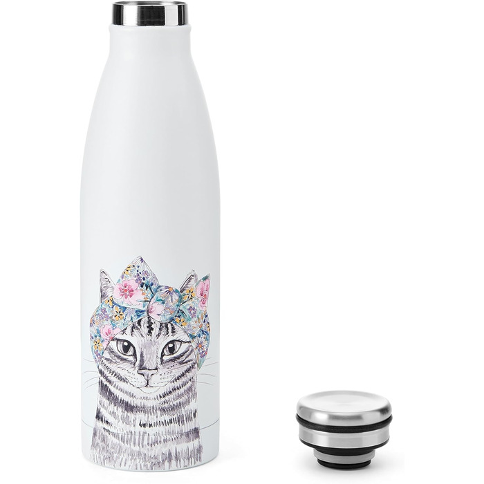 Пляшка MIKASA Tipperleyhill з нержавіючої сталі з подвійними стінками, 500 мл, вакуумно-ізольована, зберігає напої гарячими та холодними, пляшка з нержавіючої сталі без бісфенолу А з принтом кота
