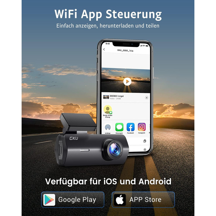 Відеореєстратор автомобільний передній, 2.5K 1600P WiFi автомобільна камера 170 ширококутна міні передня камера для автомобілів, W