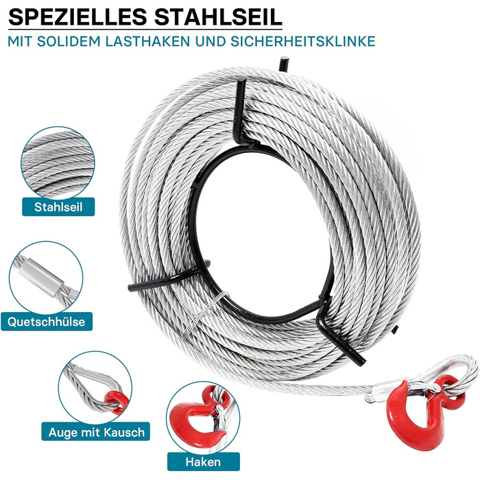 Канатний підйомник Wiltec до 1600 кг лебідка з канатом 20 м, ручна канатна лебідка зі сталевим канатом Ø 11 мм, лісова лебідка зі зрізним штифтом, ручний канатний підйомник з вантажним гаком