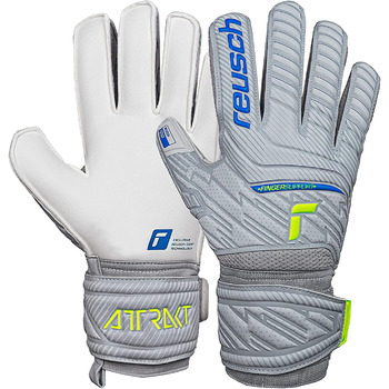 Воротарські рукавиці Reusch чоловічі Attrakt Finger Support унісекс зі зрізом зовнішнього шва та покриттям для зчеплення, підходять для всіх поверхонь поля Футбольні рукавиці із захистом пальців для дорослих світло-сірі - сині - жовті 10