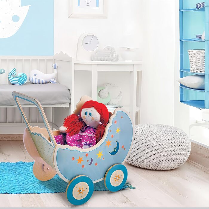 Коляска для ляльок Dida - Luna Виготовлена з дерева, коляска для великих ляльок до 50 см Ідеально підходить для рольових ігор для