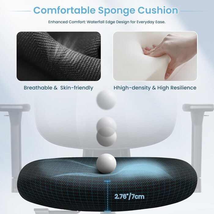 Офісний стілець KERDOM Ергономічне письмове крісло з регульованим підголівником, підлокітниками, поперековою опорою, проти болю в спині, вантажопідйомність 150 кг/330 фунтів (чорний) 9070 Чорний