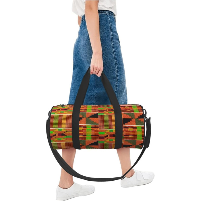 Спортивна сумка, дорожня сумка, з африканським етнічним принтом, чорна, універсальний розмір