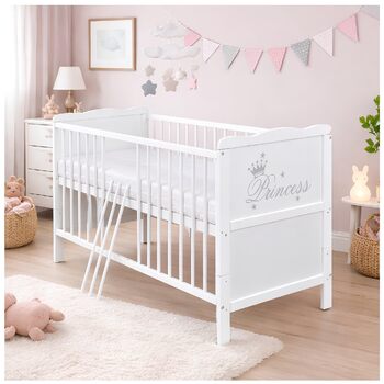 Дитяче ліжечко, розкладне ліжечко, дитяче ліжко Princess 60x120 біле, з прорізувачами