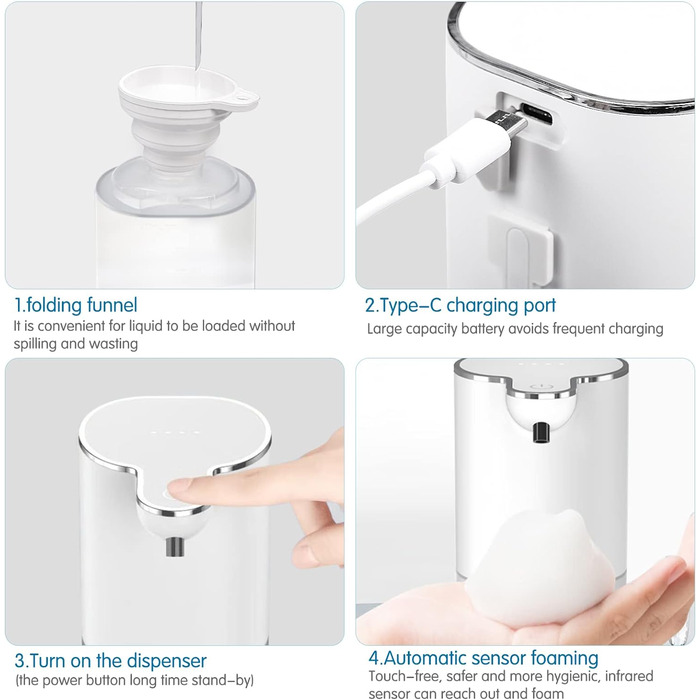 Автоматичний настінний дозатор мила AIBISTAR, індуктивний безконтактний дозатор рідини на 400 мл, регульований перемикач на 4 пере