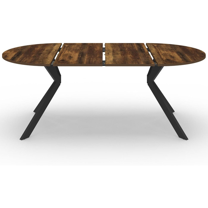 Розкладний круглий обідній стіл ALIX 4-10 персон на ніжках-павуках, темне дерево Hawkins та чорний 110-200 см