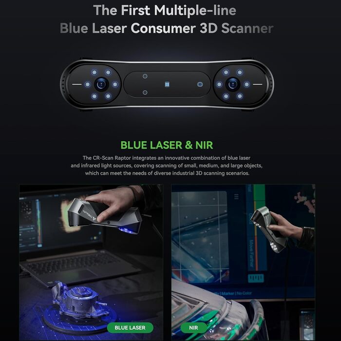 Сканер Creality CR-Scan Raptor, портативний сканер для 3D-принтерів із багаторядковою технологією Blue & NIR, точністю 0,02 мм, ві