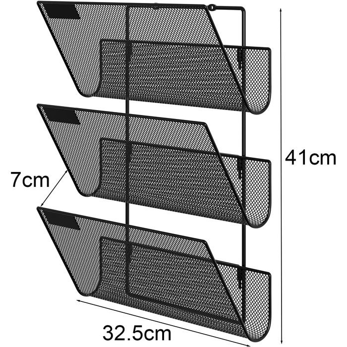 Міцний металевий тримач для журналів EasyPAG з 3 відділеннями, настінний тримач для журналів, тримач для файлів, тримач для документів, підвісний органайзер для журналів, тримач для флаєрів, диспенсер для брошур, чорний
