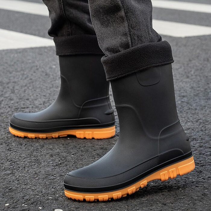Гумові чоботи з флісовою підкладкою, водонепроникні гумові чоботи, утеплене садове взуття, нековзна підошва, до щиколотки, до литки, взуття для активного відпочинку на природі, для жінок, чоловіків, унісекс, дорослих, чорні, червона підошва, жовті, розмір