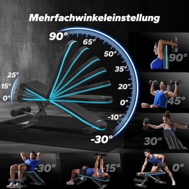Складана силова лава MERACH, вантажопідйомність 450 кг, багатофункціональна тренувальна лава з 72 положеннями регулювання, регульований кут нахилу для тренувань усього тіла, домашня фітнес-лава, чорна