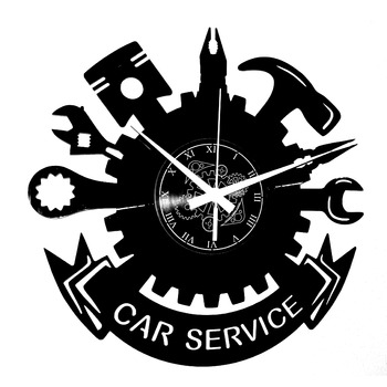 Настінний годинник для автомайстерні Car Service з мотивом інструментів Безшумний кварцовий механізм Ідея подарунка для вітальні, спальні або гаража, чорний
