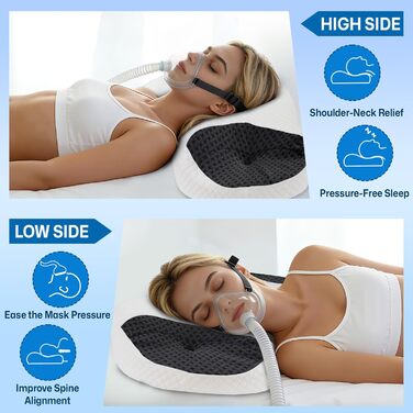 Подушка CPAP для сну на боці та спині зменшує витік повітря та тиск маски, преміальна подушка з піни з памяттю форми для всіх масок CPAP, подушка для шиї для сну на боці, спині та животі, чорна