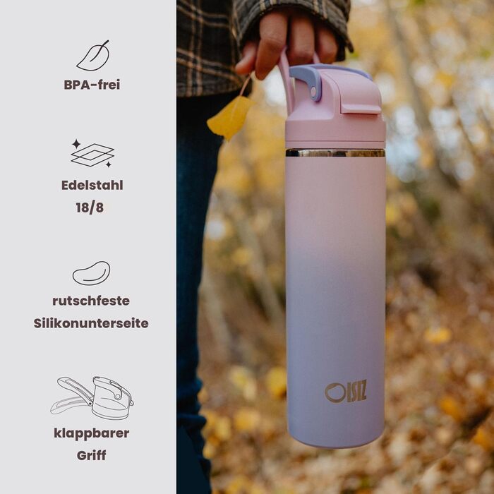 Ізольована пляшка для води OISIZ з нержавіючої сталі 720 мл з кришкою-трубочкою 2-в-1, захисним замком One Click, 100 герметична, зберігає напої холодними протягом 24 годин, вакуумна пляшка для води об&39ємом 24 унції для подорожей та спорту, фіолетовий к