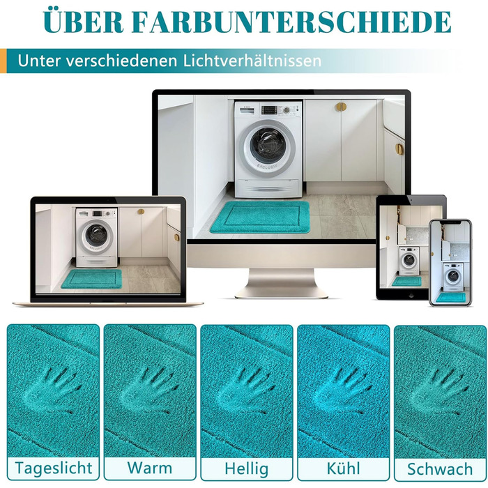 Килимок для ванної, комплект із 2 предметів, м&39який килимок для ванної з мікрофібри, нековзний та водопоглинаючий, килимок для ванної 53x86 см та килимок для туалету 50x50 см, бірюзовий, однотонний (Getaway Solids) 50 x 50 53 x 86 см