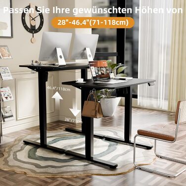 Електрично регульований по висоті стіл 8060 см Невеликий стоячий стіл з 2-секційною стільницею, стіл з регульованою висотою для домашнього офісу, чорний (каркас стільниця) 80 x 60 см Чорний
