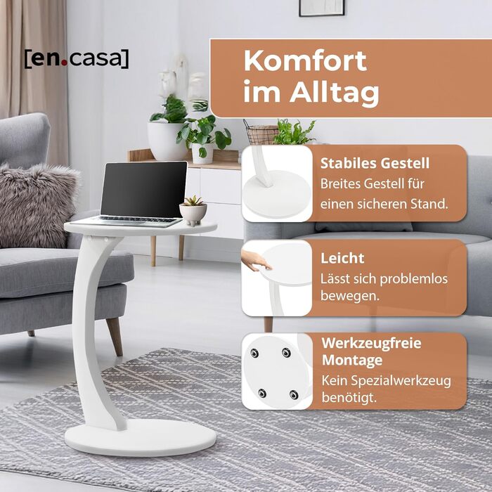 Журнальний столик Holeby, журнальний столик, столик для дивана на колесах, журнальний столик, столик для ноутбука, С-подібна форма, стіл для вітальні, стіл на колесах, кругла стільниця, журнальний столик, 56 x Ø 38 см, журнальний столик, білий