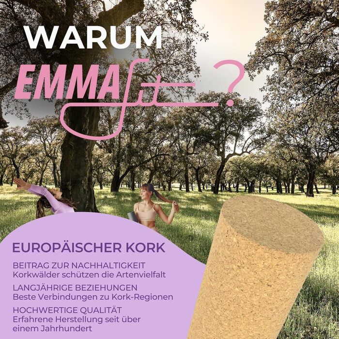 Ролик для фасцій EMMAfit Cork Нековзний корковий ролик для тригерних точок та напруження Невеликий ролик для фасцій з натурального корка Гігієнічний та екологічно чистий Міцний ролик для масажу фасцій 30 x 10 см