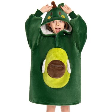 Дитяча ковдра-толстовка великого розміру, портативна ковдра з шерпа-флісу з рукавами та кишенями, м&39яка тепла затишна толстовка з капюшоном для дівчаток та хлопчиків, колір авокадо