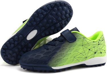 Взуття для критого футболу JABASIC для дітей, хлопчиків та дівчаток, штучний газон, розмір 32 EU, темно-синій та лимонно-зелений