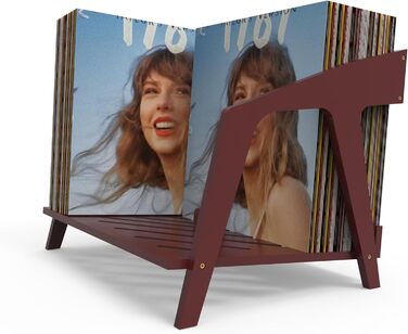 Бамбуковий тримач для платівок, стильний дизайн стільця, вміщує до 80 12-дюймових платівок, елегантне місце для зберігання платівок, підставка для компакт-дисків та журналів, підставка для книг (коричнева)