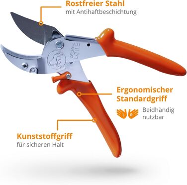 Оригінальні садові ножиці LWE 10 Professional Anvil 10.107 з обхідною геометрією - інноваційні гострі ножиці з ергономічними ручками та антипригарним покриттям на сталевому лезі для різання у садівництві