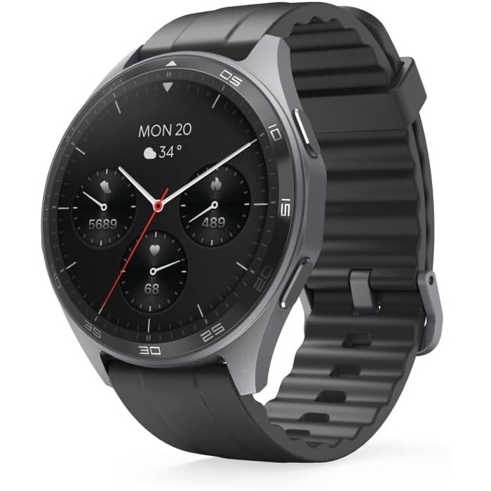 Розумний годинник Hama (кольоровий AMOLED-дисплей 1,43 дюйма, GPS, функція телефону, водонепроникний, WhatsApp, голосовий помічник, трекер сну, 110 спортивних режимів плани тренувань, крокомір, пульсометр, калорії тощо) чорний